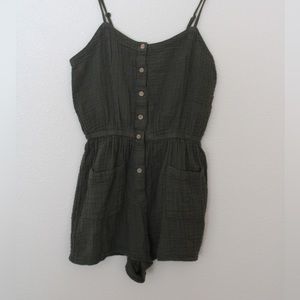 Dark Green Spaghetti Strap Romper W/ Pockets Size Medium